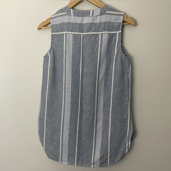 Ellen Tracy Linen Sleeveless Top Womens Blue White Stripe Button Up Neckline S - Picture 3 of 15